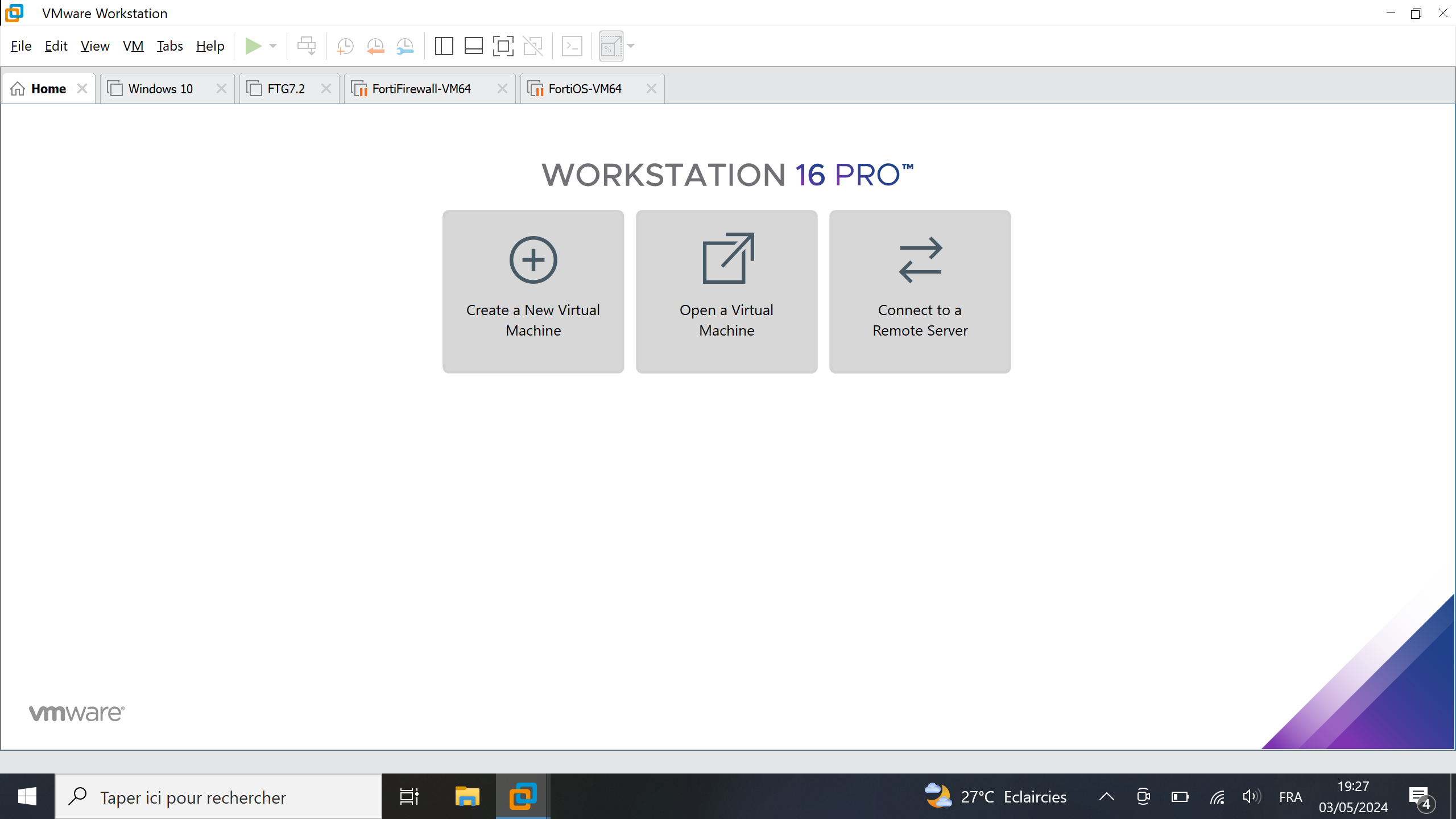 Accueil VmWare Workstation
