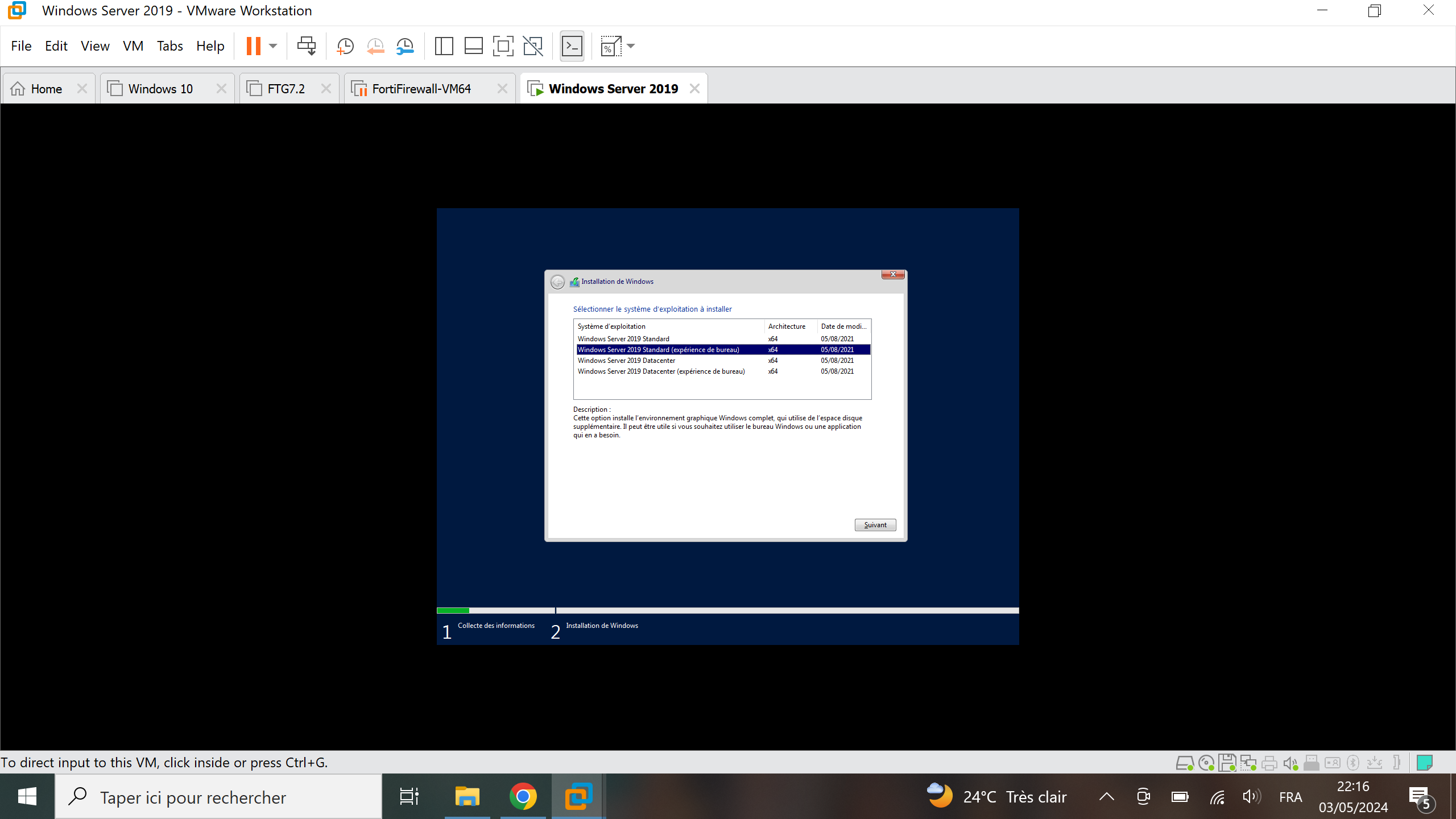 Installation de Windows Server 2019 sur VMWare Workstation