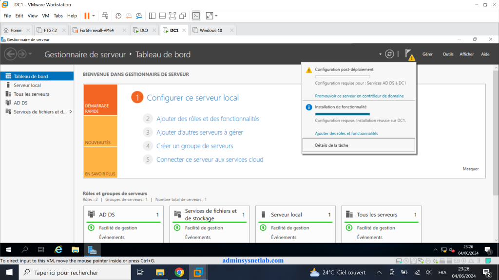 Promotion d'un serveur en contrôleur de domaine sur Windows Server.