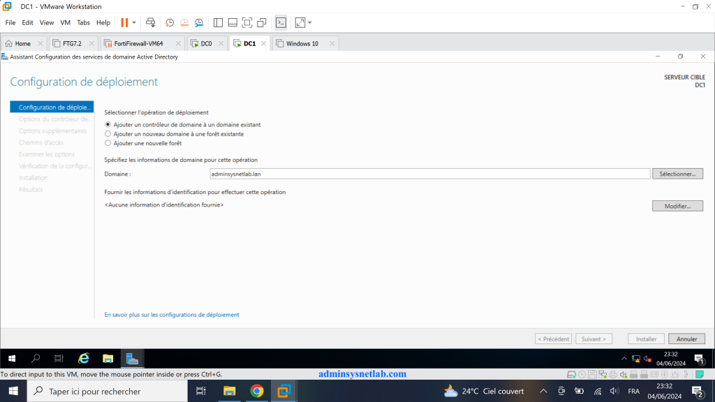 Ajouter un contrôleur de domaine à un domaine existant sur Windows Server.